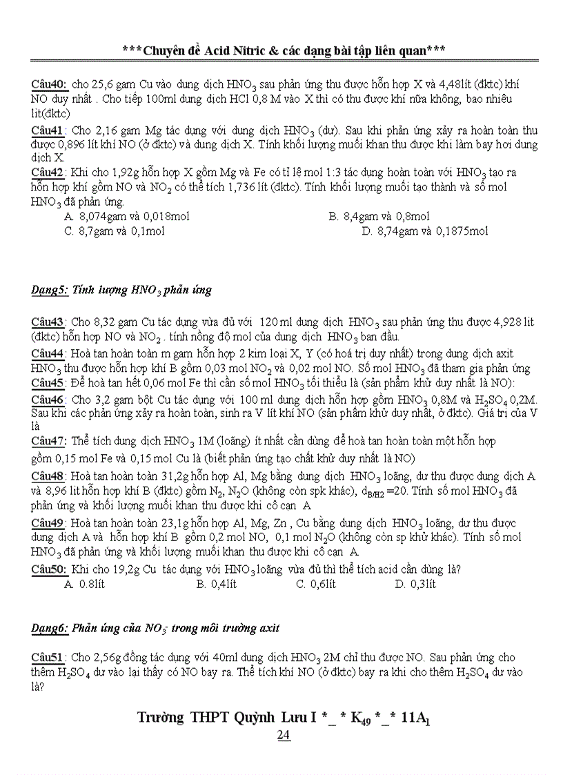 image for page Chuyền đề HNO3 và dạng bài tập liên quan hay cực