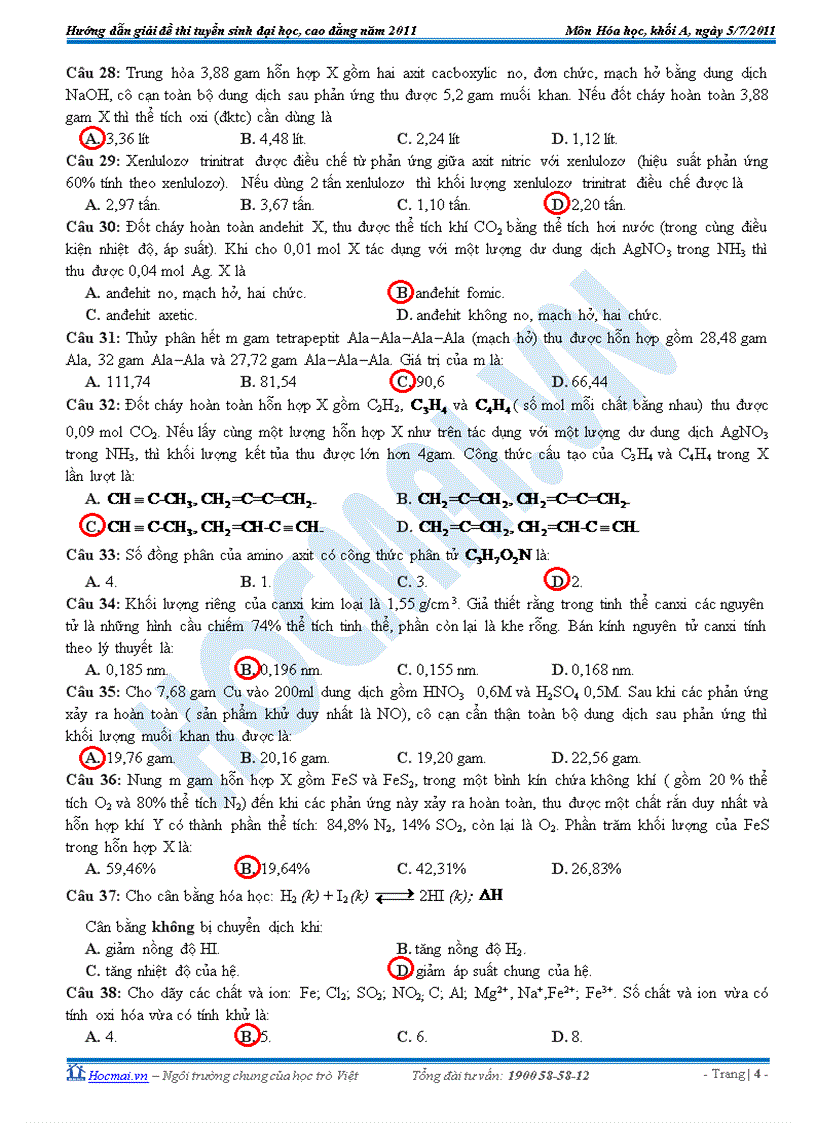 image for page Đáp án môn hoá thi đh khối a năm 2011