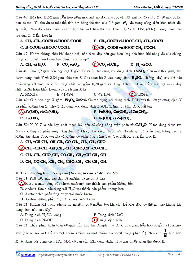 image for page Đáp án môn hoá thi đh khối a năm 2011