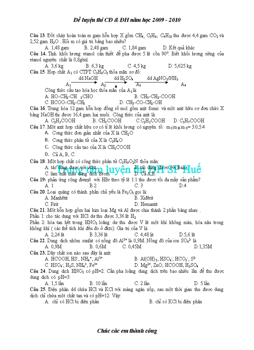 image for page Đề đáp án thi thử đại học môn hóa