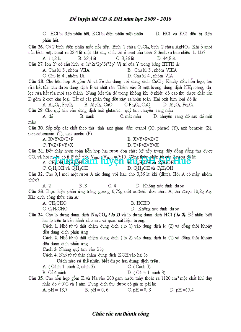 image for page Đề đáp án thi thử đại học môn hóa