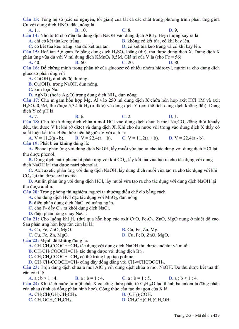 image for page Đề thi Hóa khối A 2007