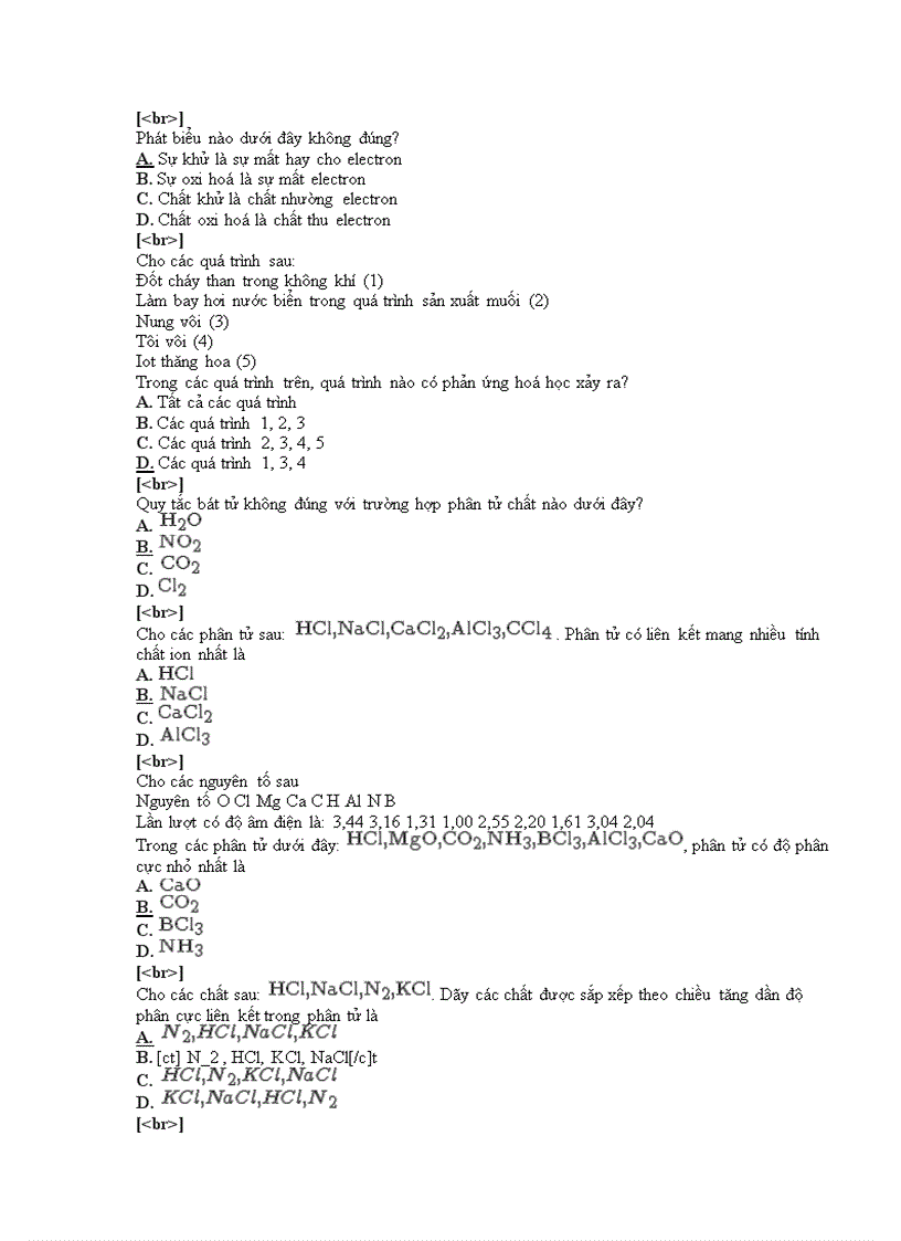 Đề thi trắc nghiệm môn hóa cấp 3 15