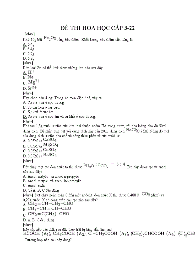 image for page Đề thi trắc nghiệm môn hóa cấp 3 22