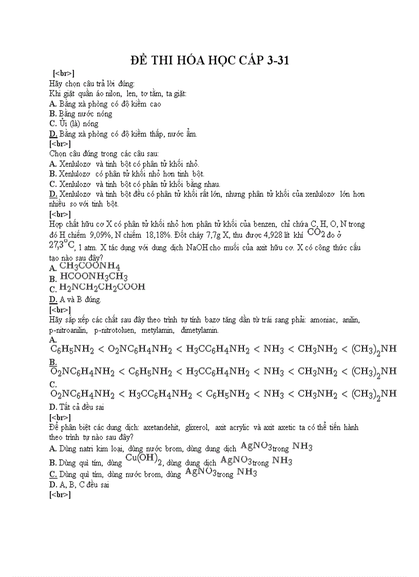 Đề thi trắc nghiệm môn hóa cấp 3 31