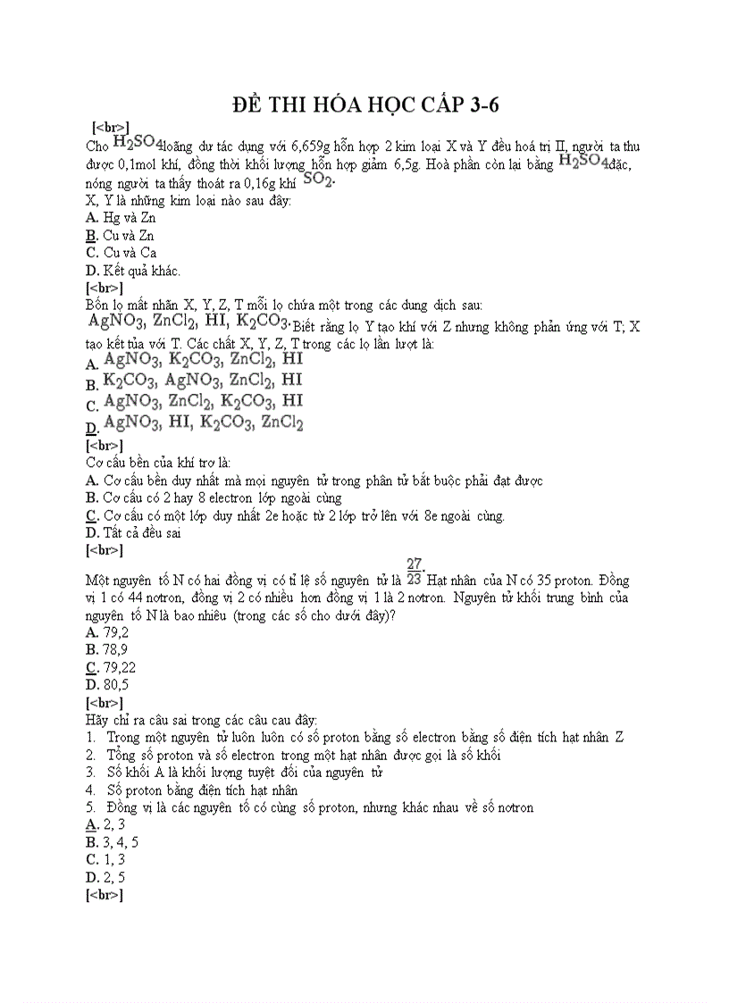 Đề thi trắc nghiệm môn hóa cấp 3 6