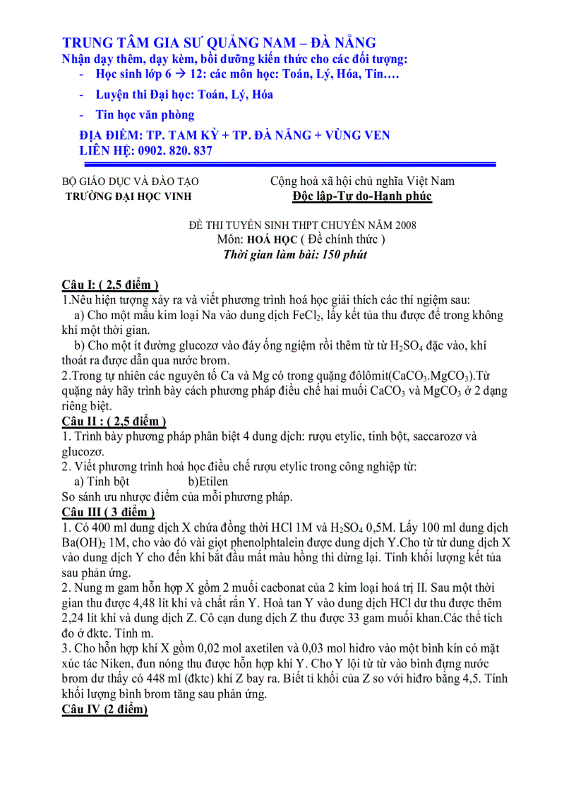 image for page Đề thi vào lớp 10 chuyên hóa đh vinh