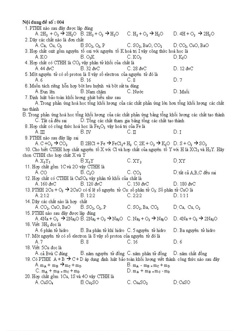 image for page De trac nghiem Hoa 8