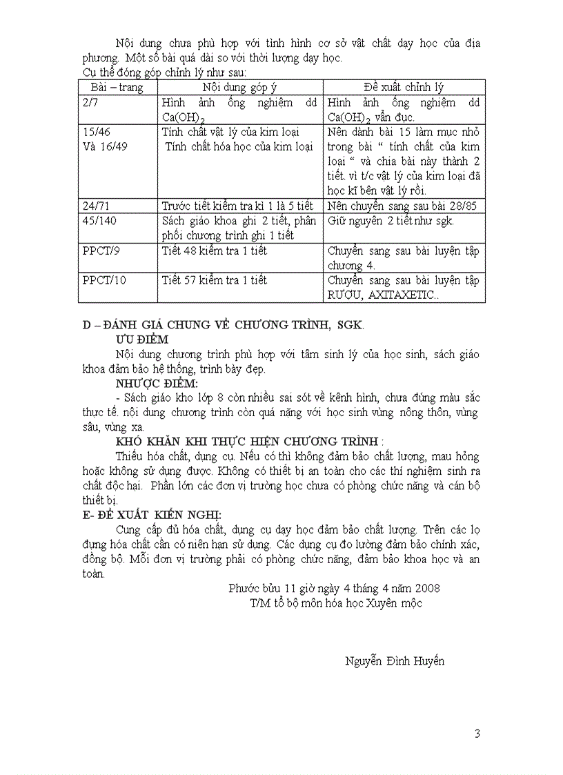 Góp ý SGK hóa học THCS