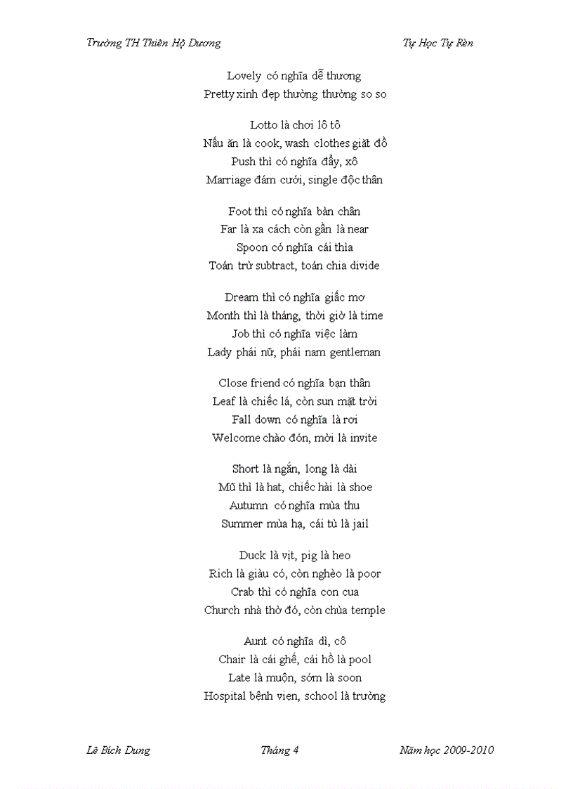 image for page Học từ vựng tiếng Anh bằng thơ