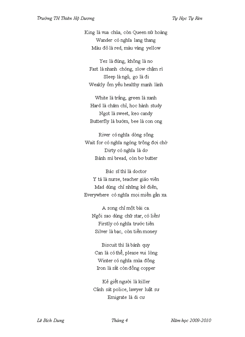 image for page Học từ vựng tiếng Anh bằng thơ