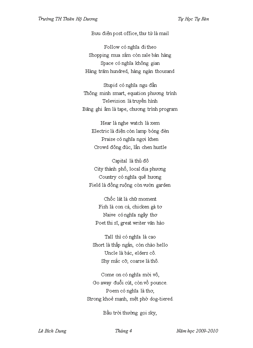 image for page Học từ vựng tiếng Anh bằng thơ