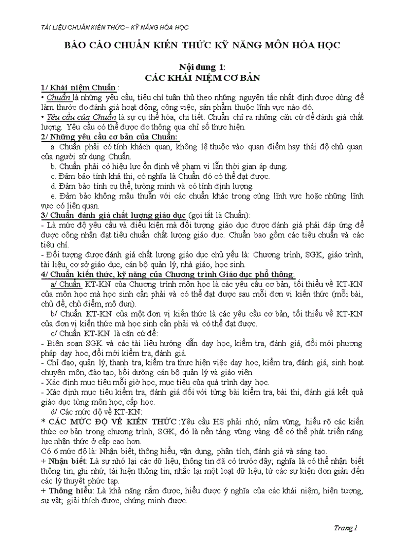 image for page Tài liệu báo cáo Chuẩn KT KN Hóa học