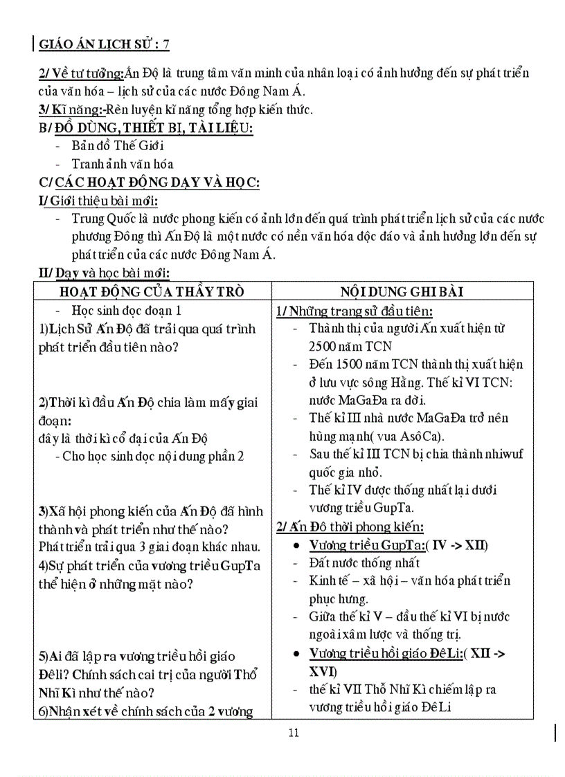 image for page Giáo án lịch sử 7 năm học 2010 2011