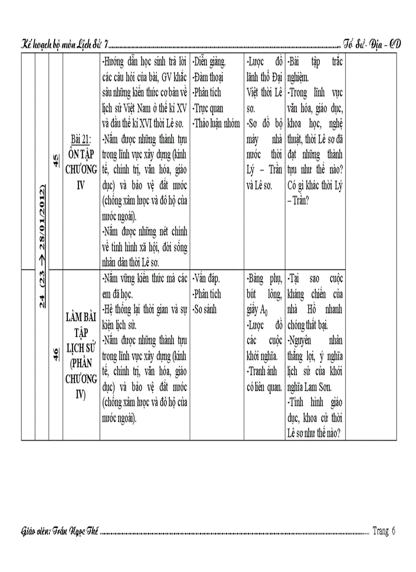 image for page Kế Hoạch Bộ Môn Lịch Sử 7 Học kì II