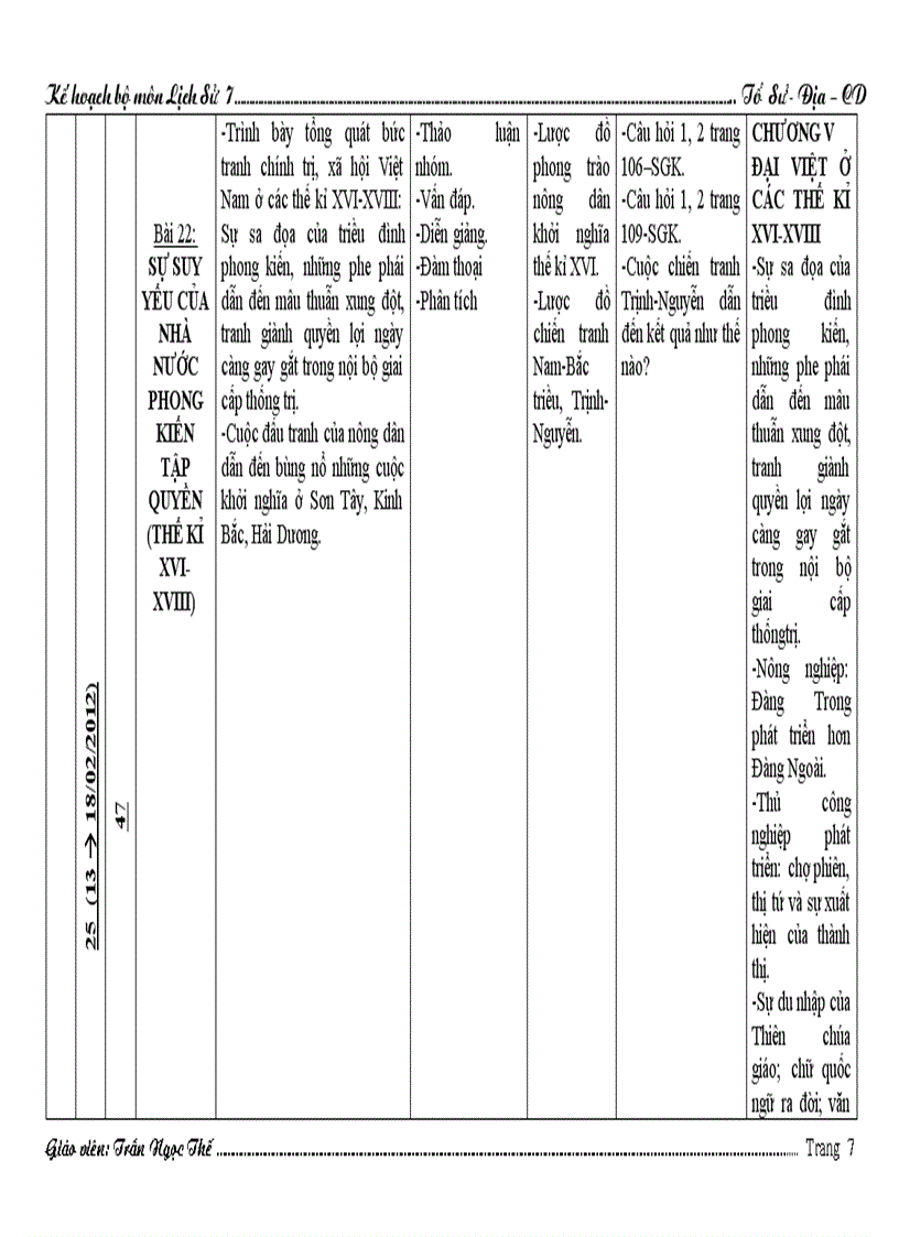 image for page Kế Hoạch Bộ Môn Lịch Sử 7 Học kì II