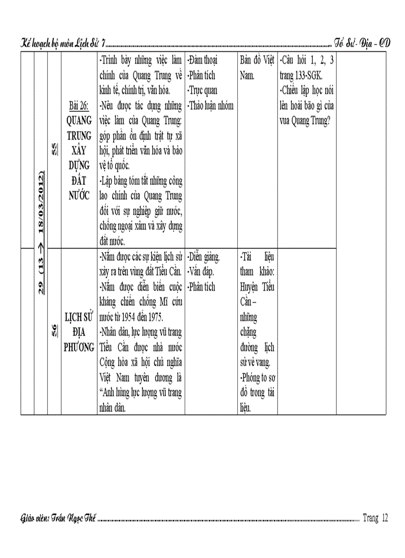 image for page Kế Hoạch Bộ Môn Lịch Sử 7 Học kì II