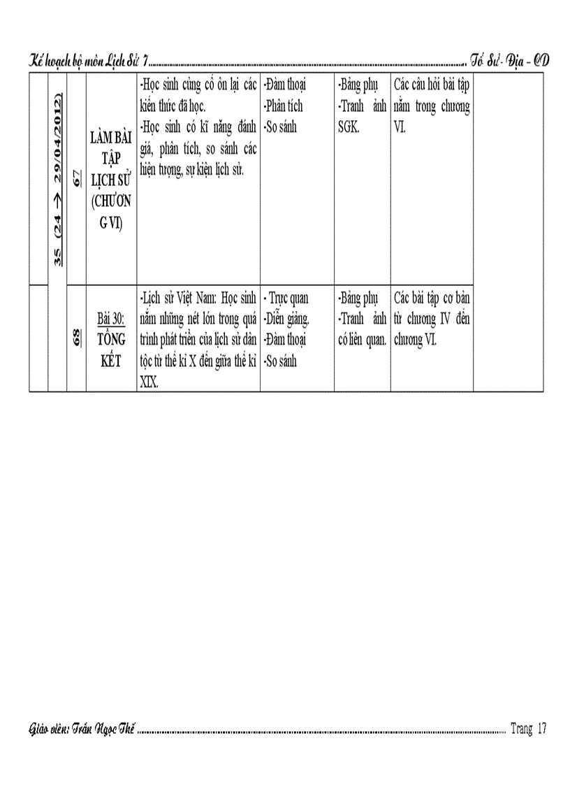 image for page Kế Hoạch Bộ Môn Lịch Sử 7 Học kì II