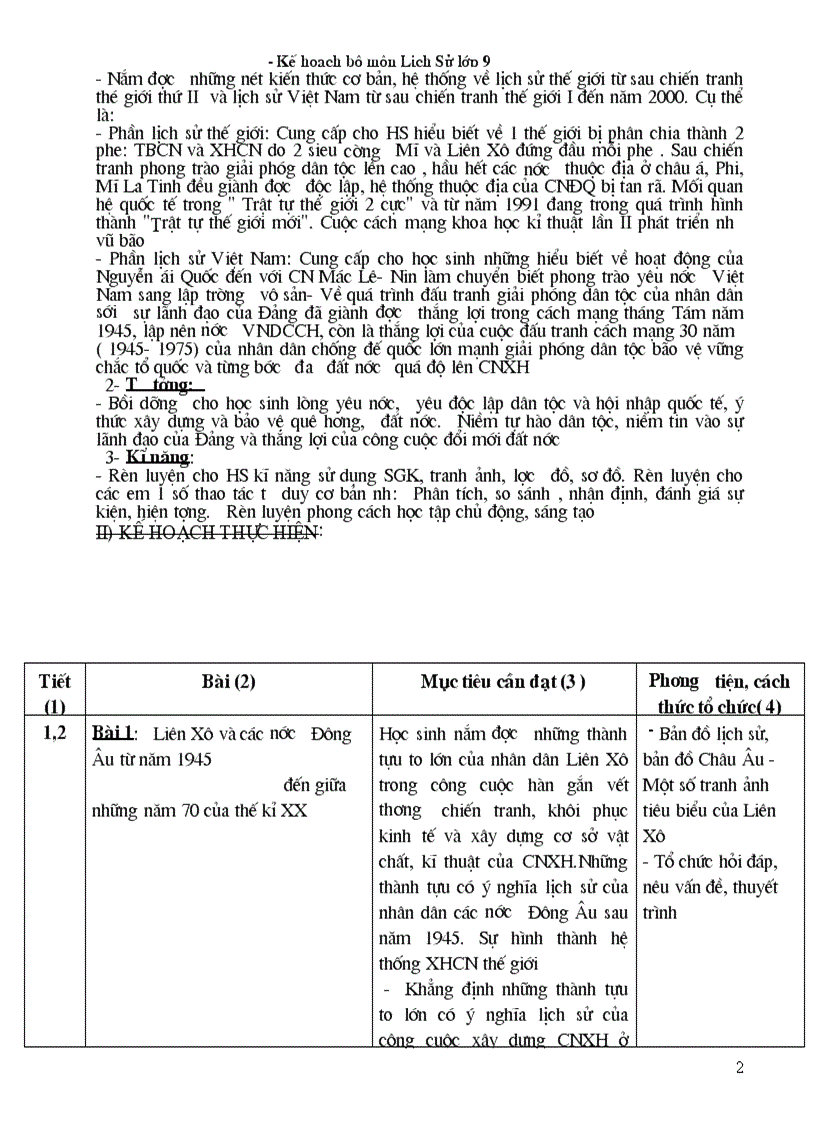 image for page Kế hoạch bộ môn sử9 thcs
