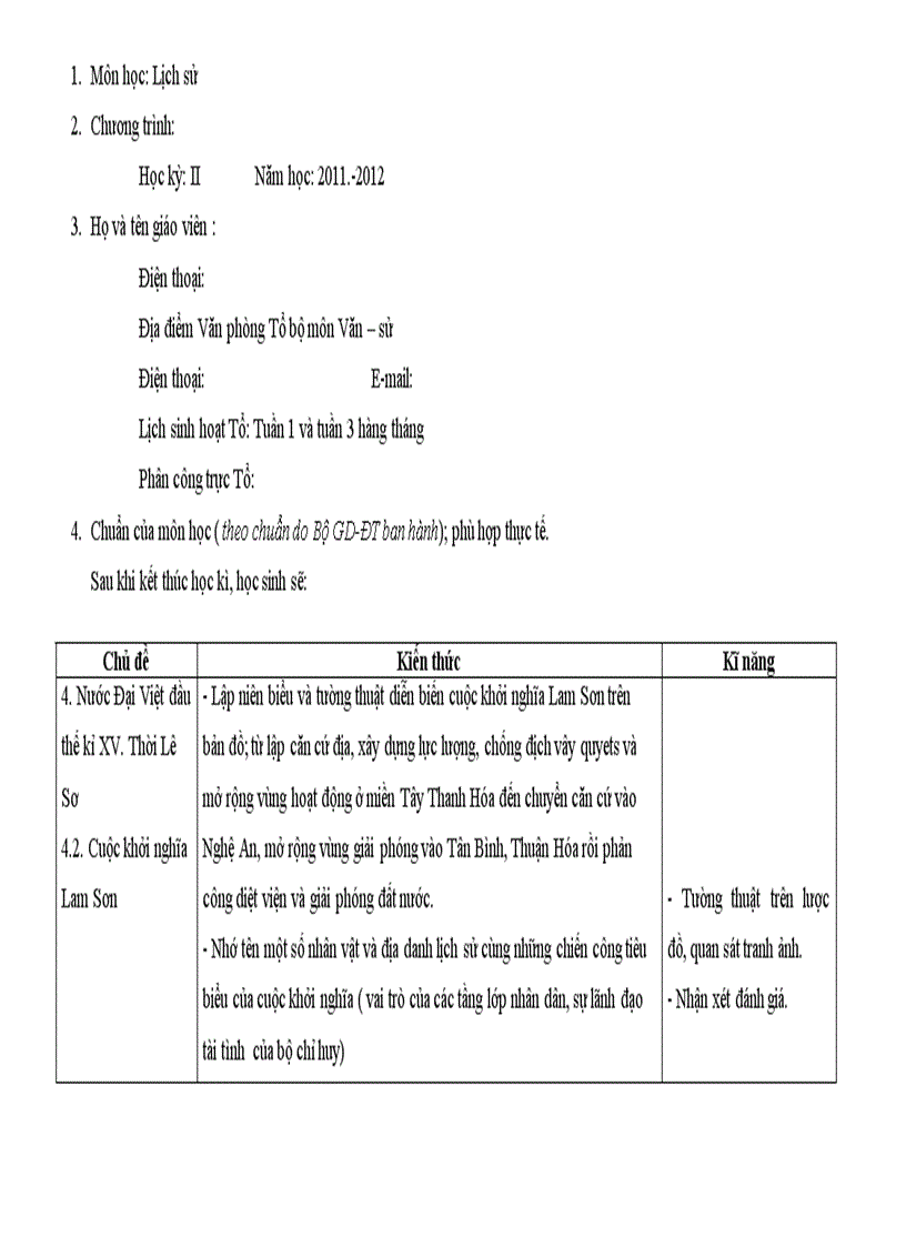 KHDH lịch sử 7 kì II