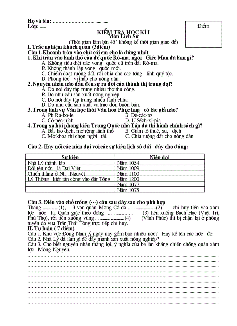 image for page Kiểm tra học kì i môn lịch sử 7 chuẩn