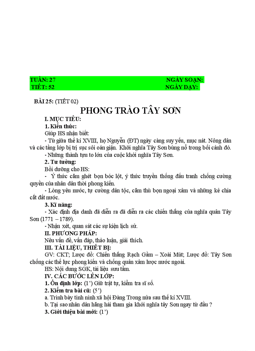 image for page Lịch sử 7 tuần 27 tiết 51 52