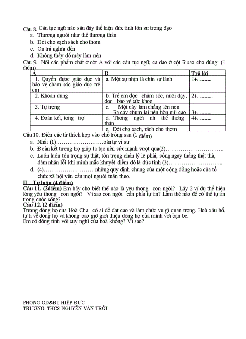 image for page Ma trận đề đáp án lịch sử 7 HKI 2008 2009