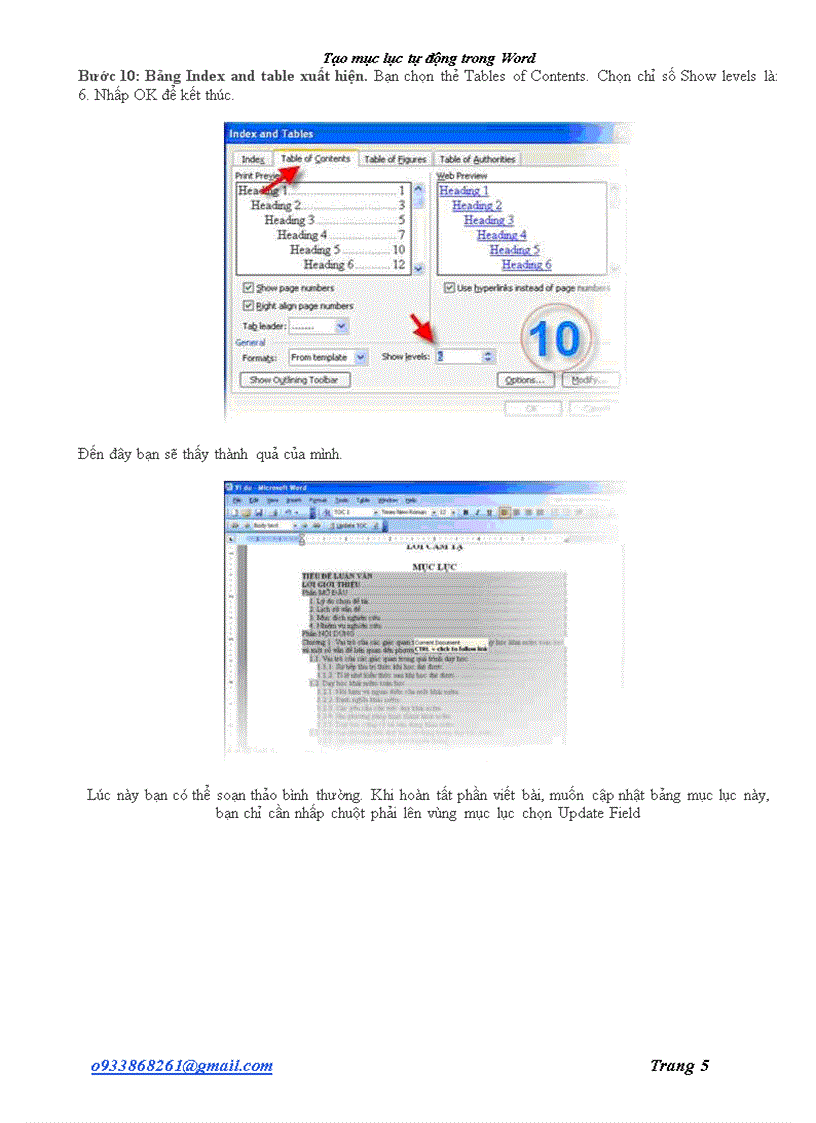 image for page Tạo mục lục tự động trong word