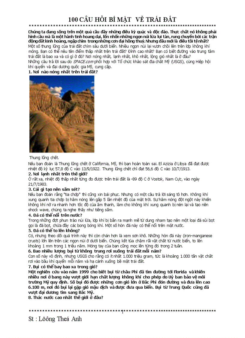 image for page 100 câu hỏi hay về trái đất