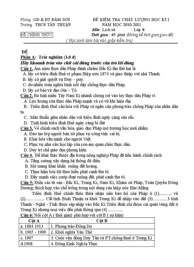 image for page Đề kiểm tra HKI sử 8 có ma trận theo PP mới