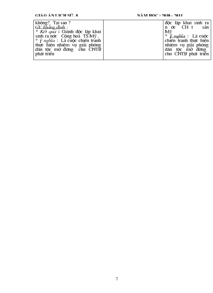 Giáo án Lịch sử 8 chuẩn kiến thức kỹ năng 2010 2011