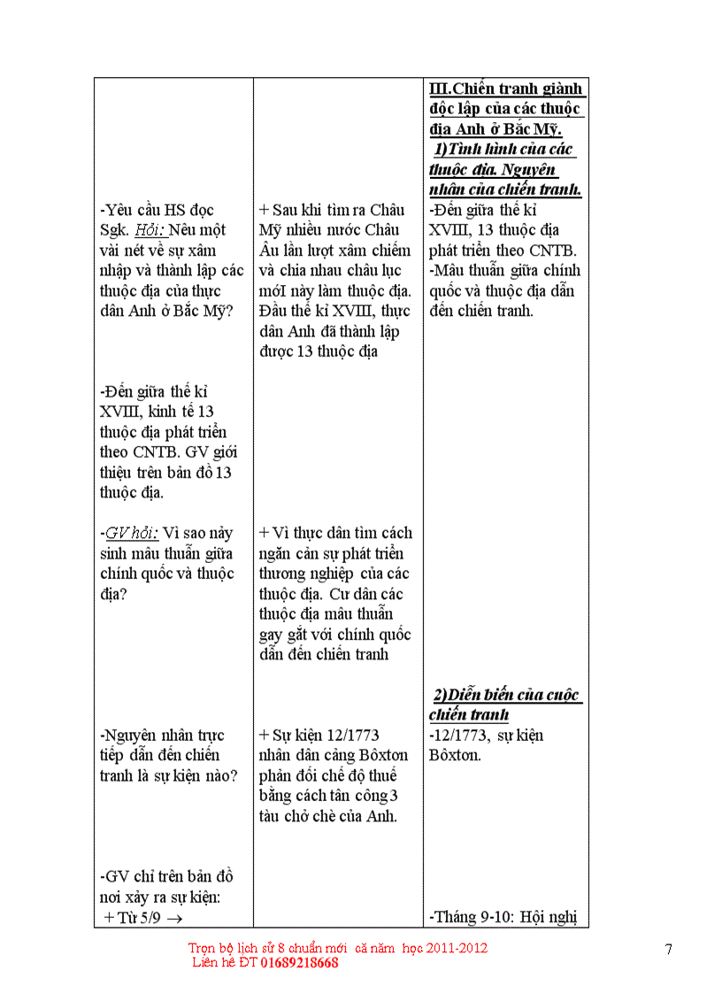 Giáo án lịch sử 8 chuẩn năm học 2011 2012