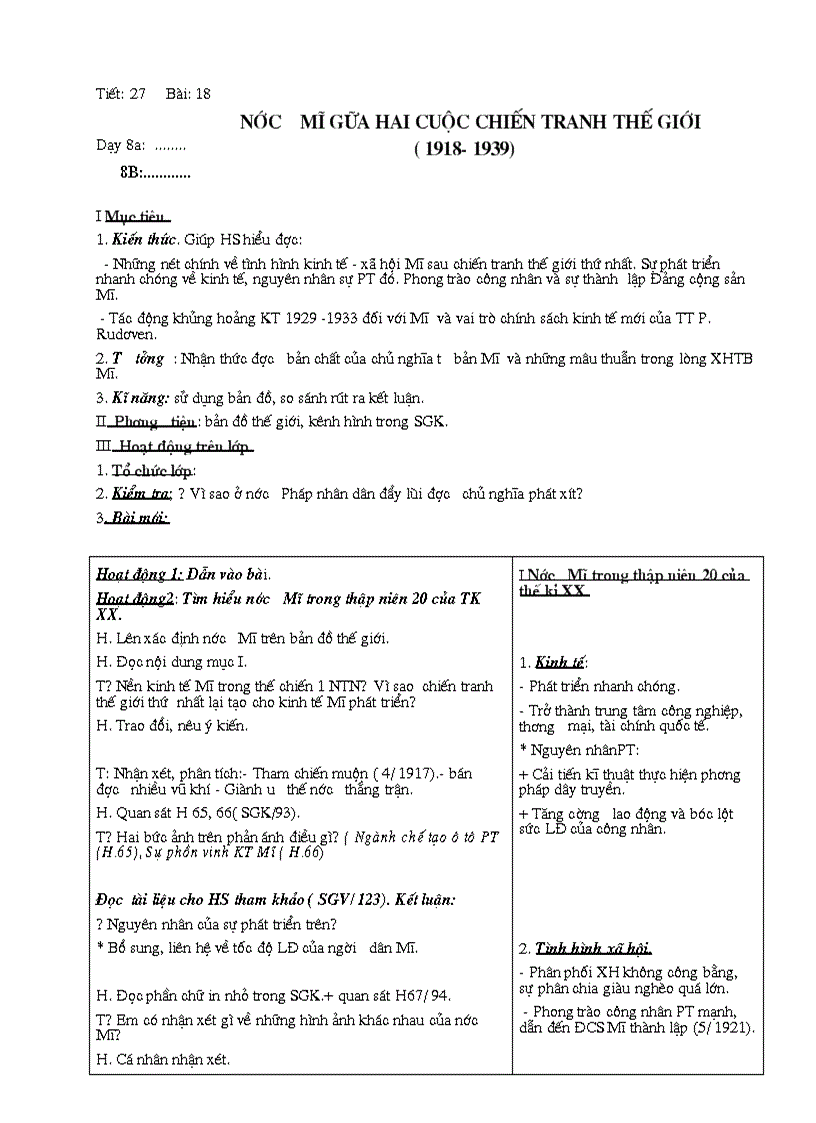 image for page Giáo án Lịch sử 8 tiết 27 28