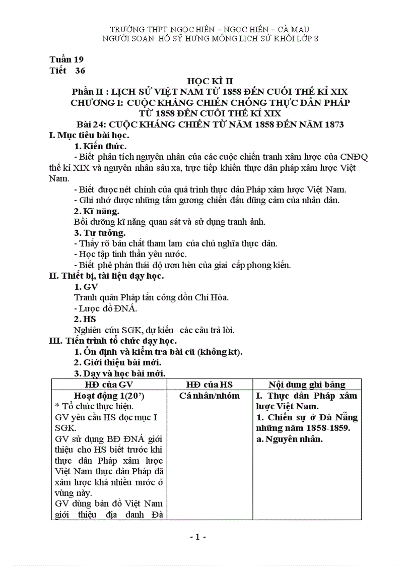 image for page Giáo án môn lịch sử khối 8 HK II