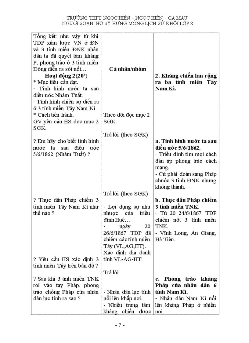 image for page Giáo án môn lịch sử khối 8 HK II