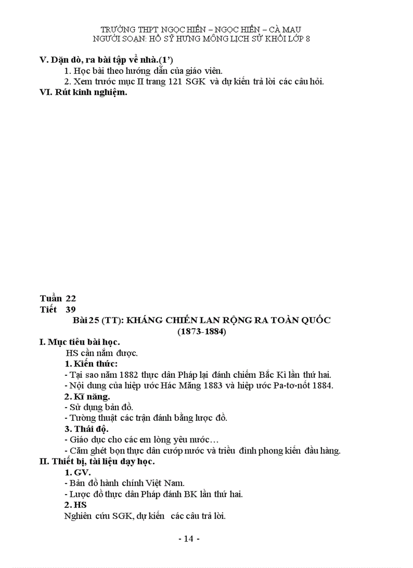 image for page Giáo án môn lịch sử khối 8 HK II