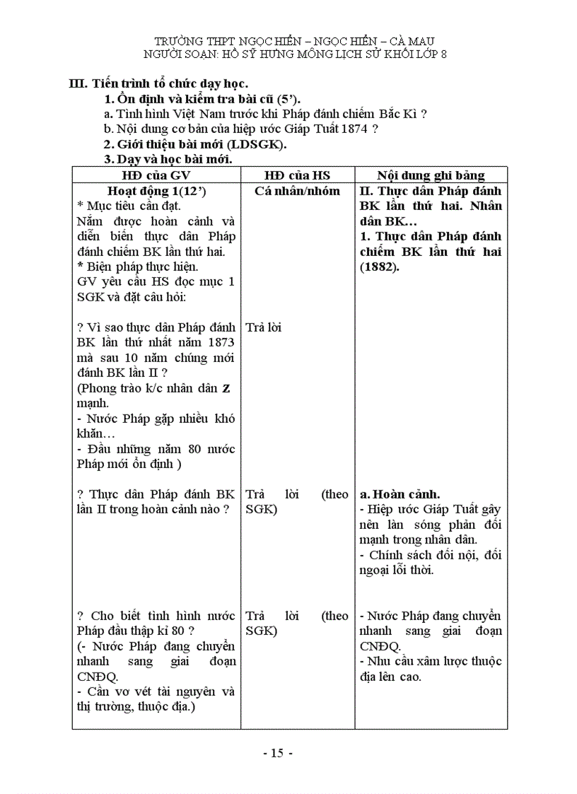image for page Giáo án môn lịch sử khối 8 HK II