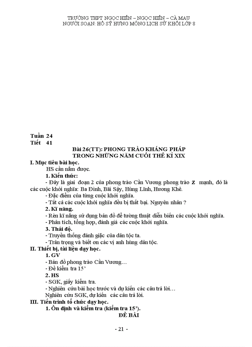 image for page Giáo án môn lịch sử khối 8 HK II