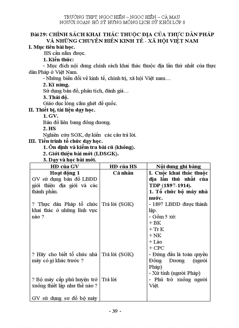 image for page Giáo án môn lịch sử khối 8 HK II