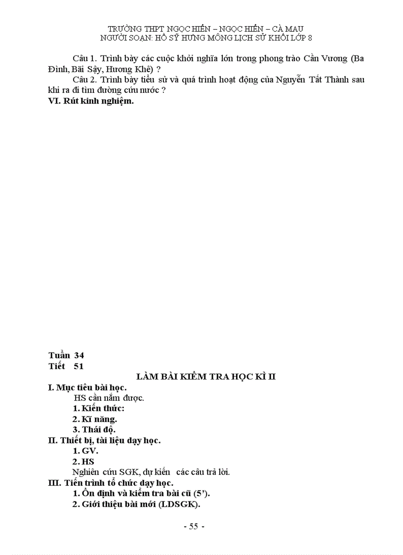 image for page Giáo án môn lịch sử khối 8 HK II