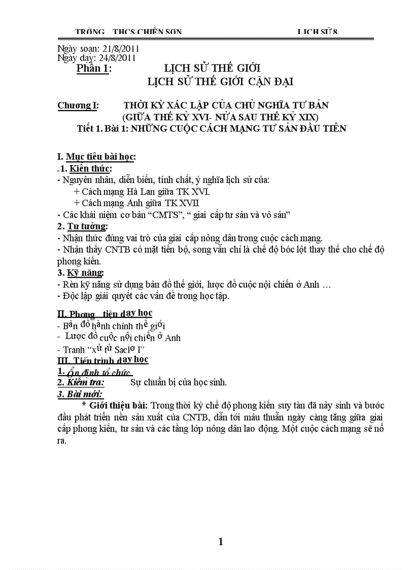 image for page Giáo án sử 8 kì I