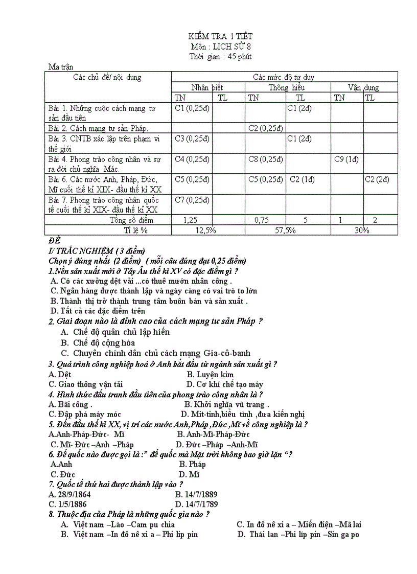 image for page Kiểm tra viết HKI có ma trận và đáp án