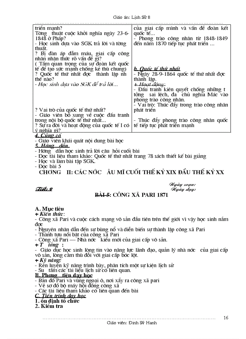 image for page Lịch sử 8 Học kỳ II