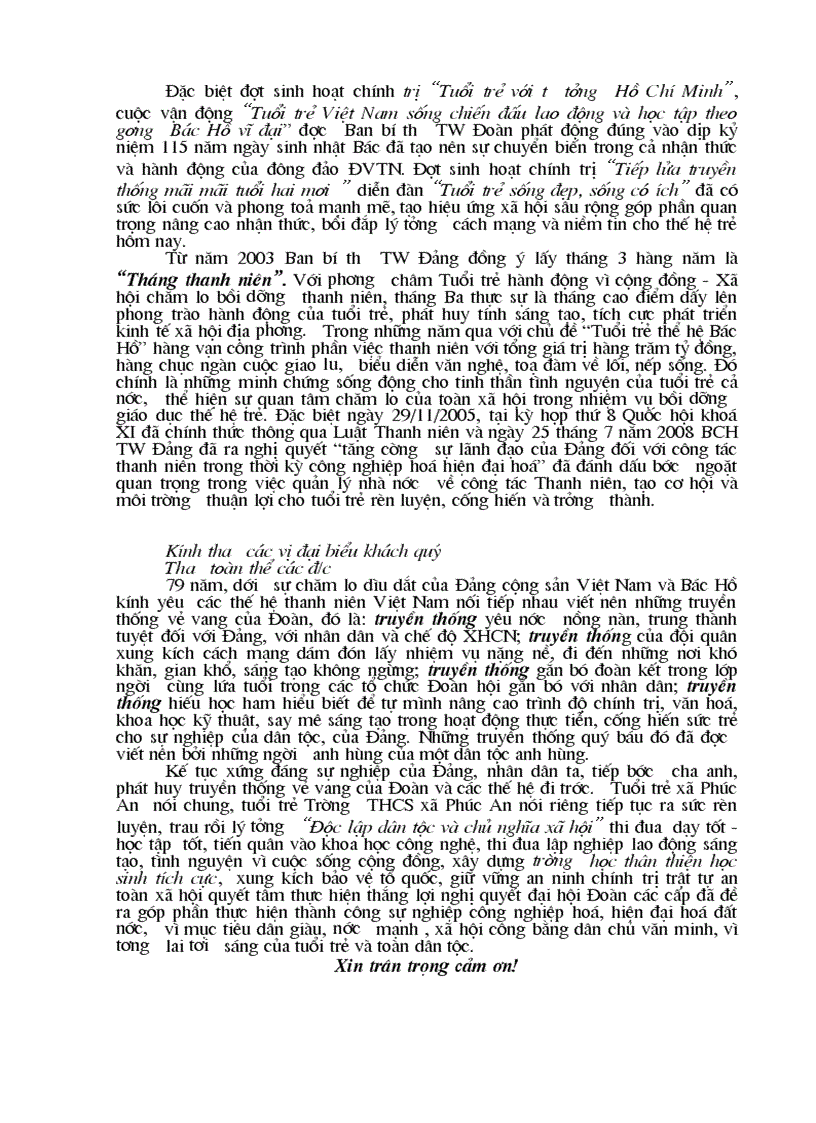 image for page Bài phát biểu ôn lại truyền thống 79 năm ngày thành lập Đoàn TNCS Hồ Chí Minh