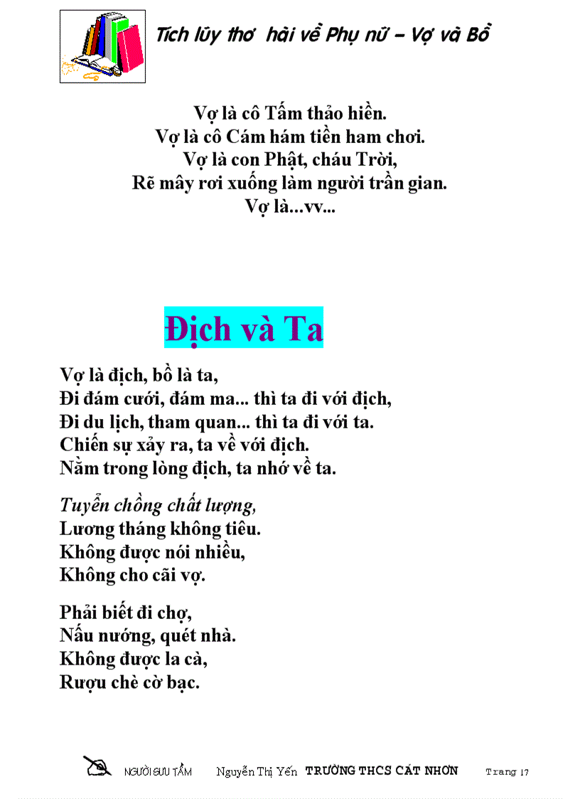 image for page Bài thơ hài hước tặng vợ và bồ nhí của tôi