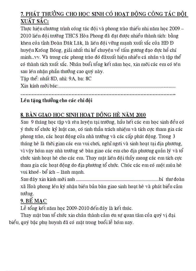 image for page Chương trình lễ tổng kết năm học