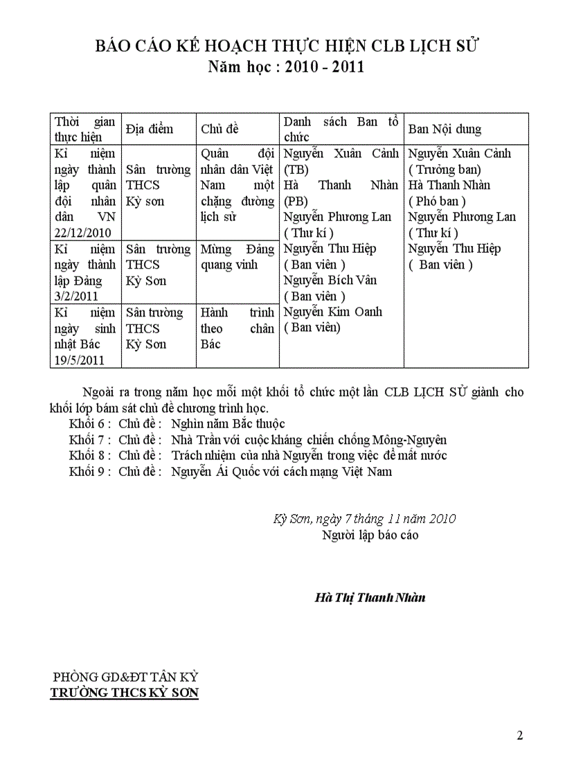 CLB Lịch Sử 9