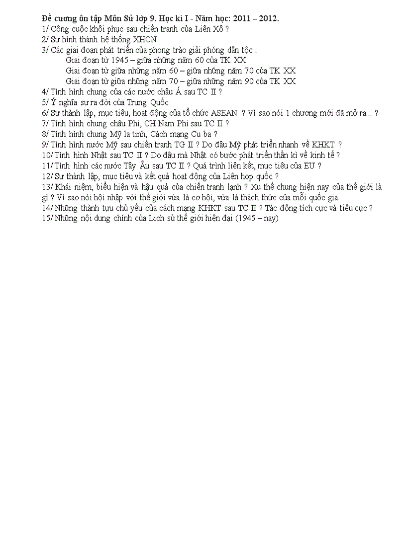 image for page Đề cương ôn tập sử 9 học kì I