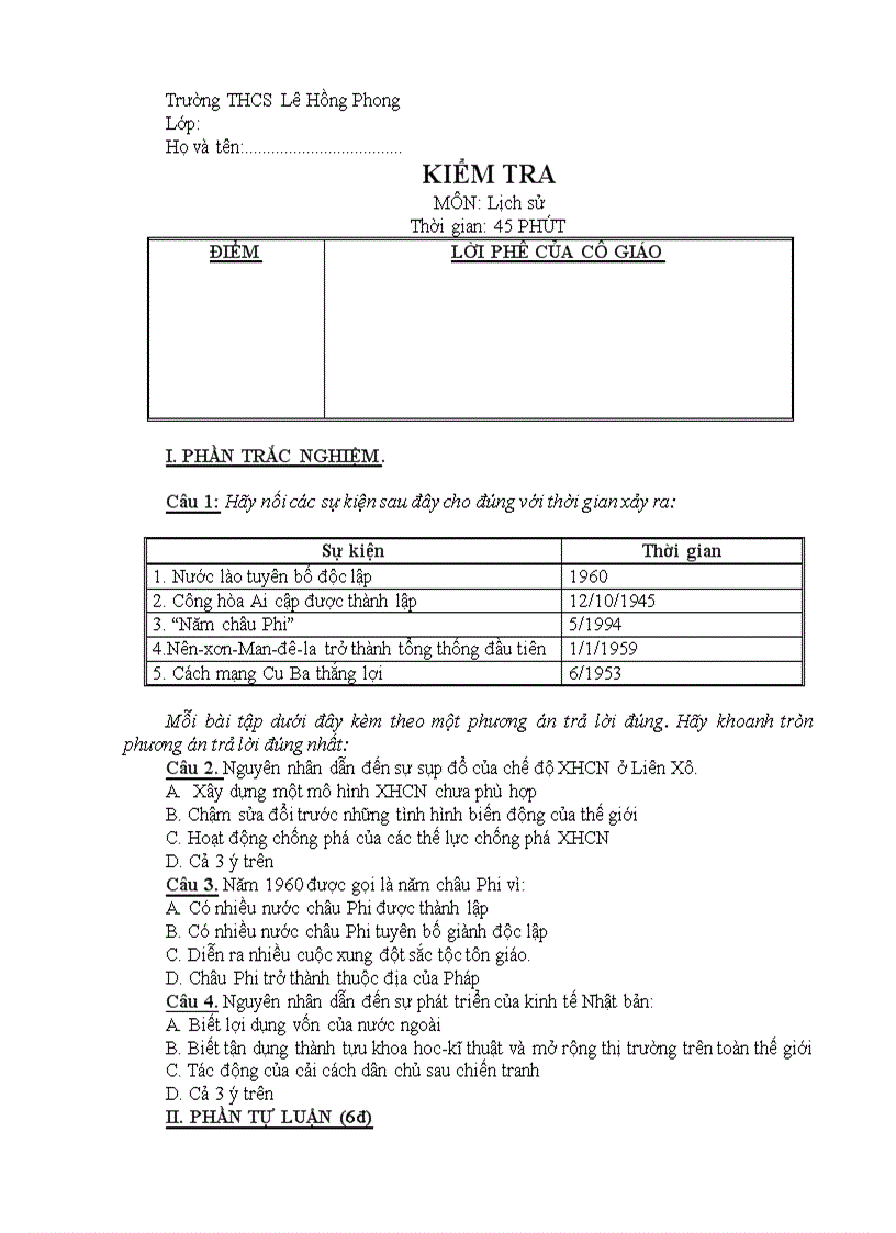 image for page Đề sử 9 1 tiết