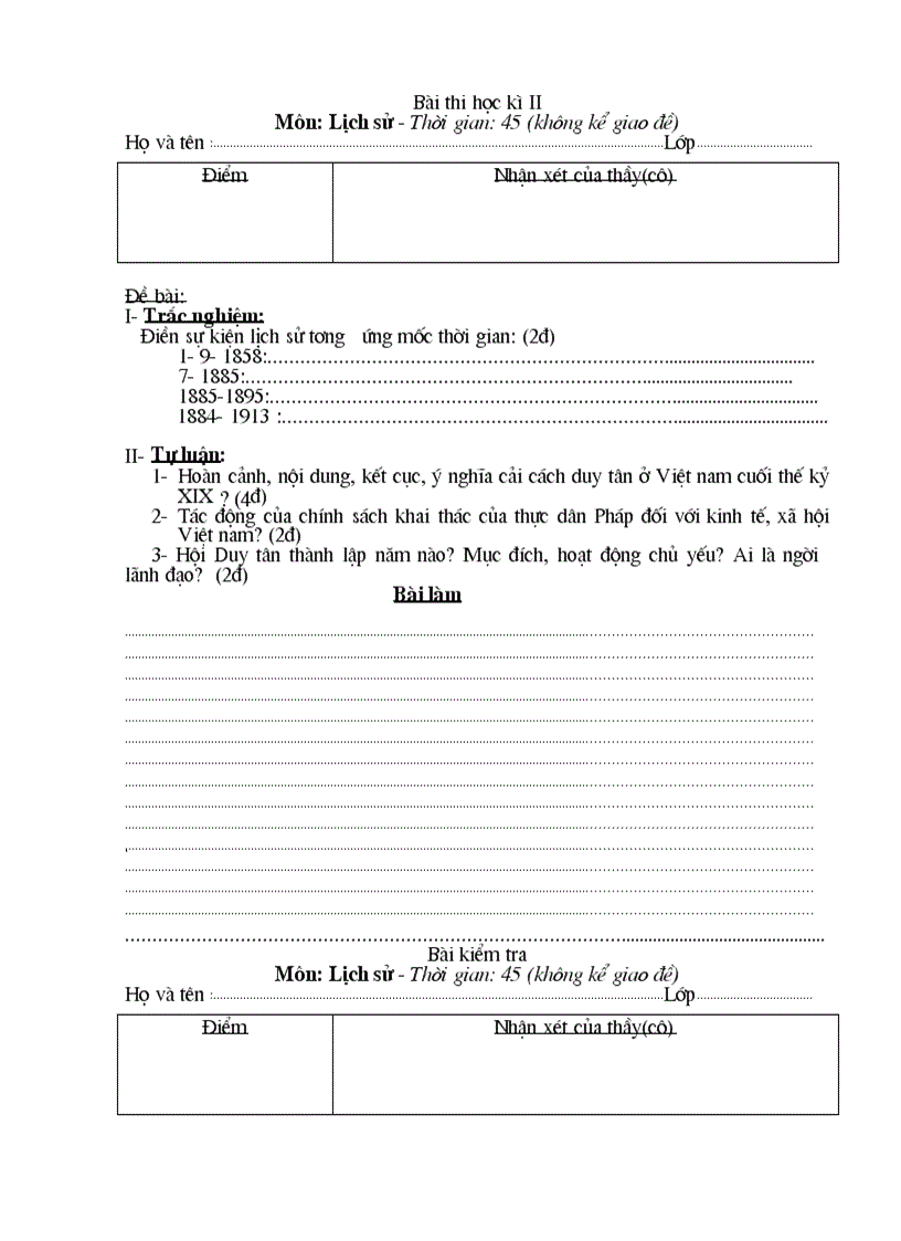 Đề thi lịch sử 8